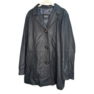 Christ Coat Womens Large EU40 Black Leather Blazer Button Front Mid Length Lined